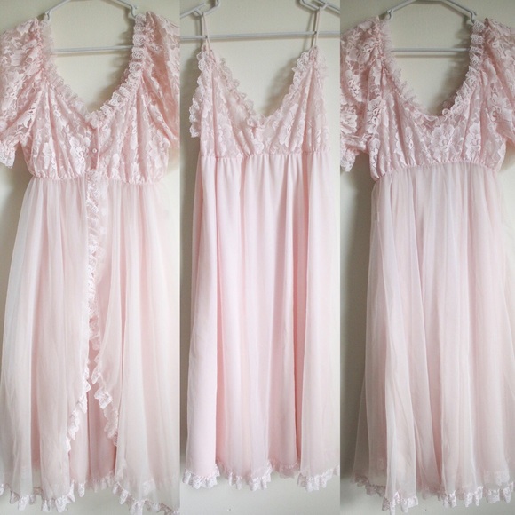 Vintage Pink Tosca Lace Nightgown Set - Picture 5 of 6